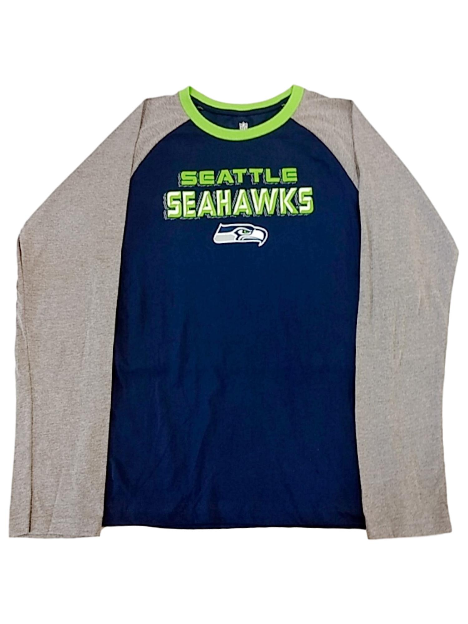 SEAHAWKS Boys Seattle Seahawks Blue & Green Long Sleeve Tee Shirt Football NFL T-Shirt XL