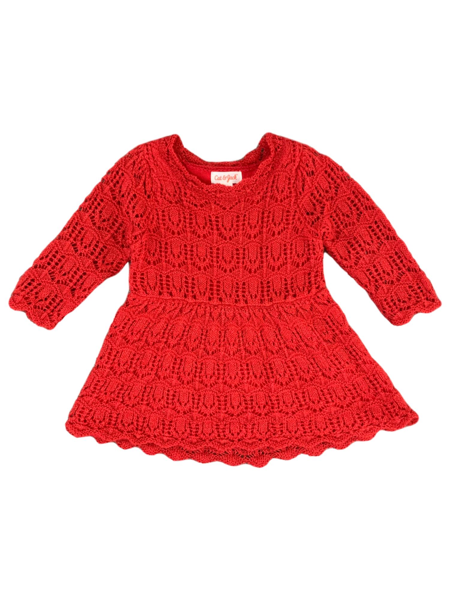 Cat & Jack Infant & Toddler Girls Red Crochet Sparkle Holiday Party Dress 12M