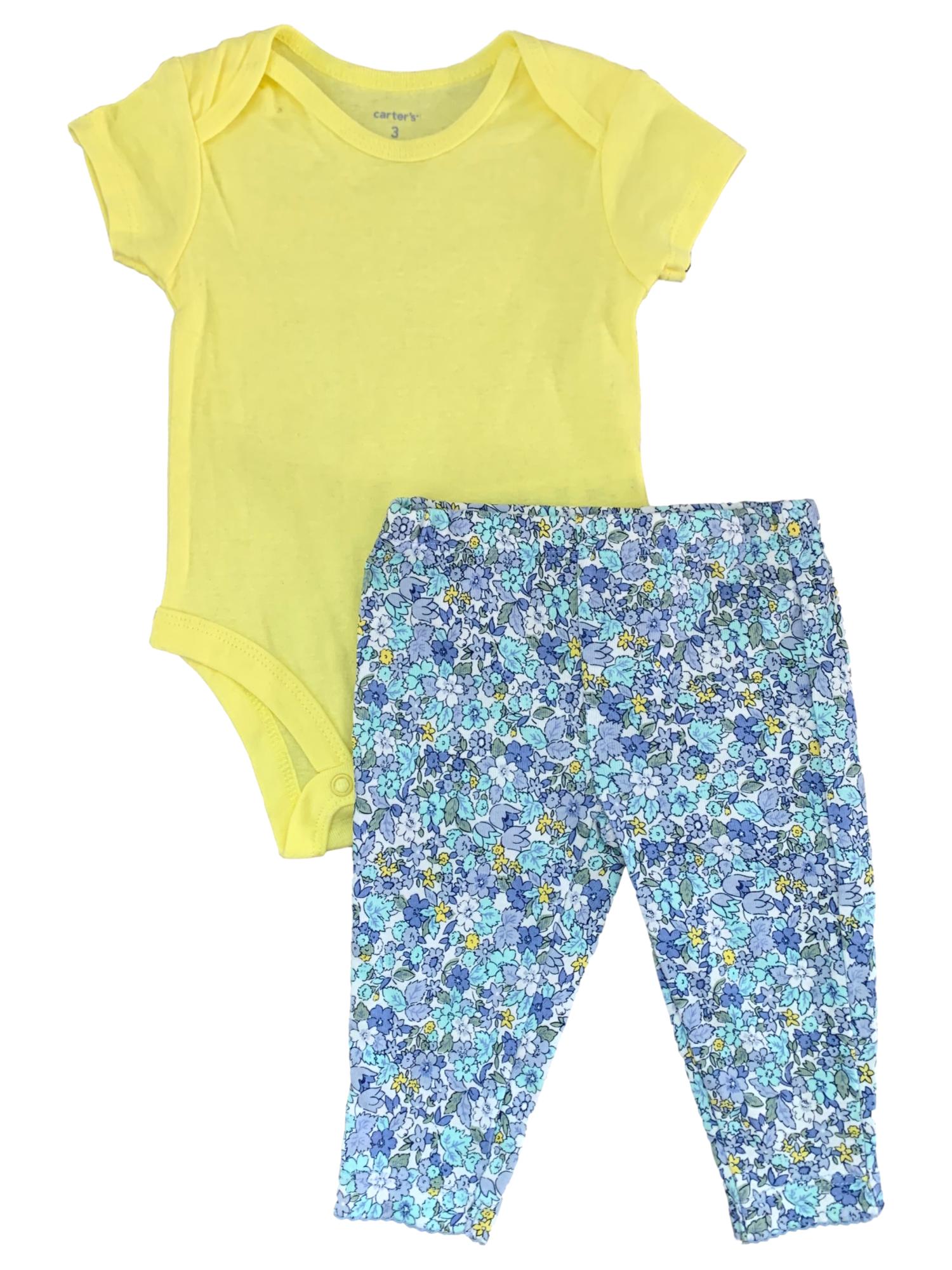 Carter's Carters Infant & Baby Girls Yellow Bodysuit Creeper & Blue Floral Leggings 3M