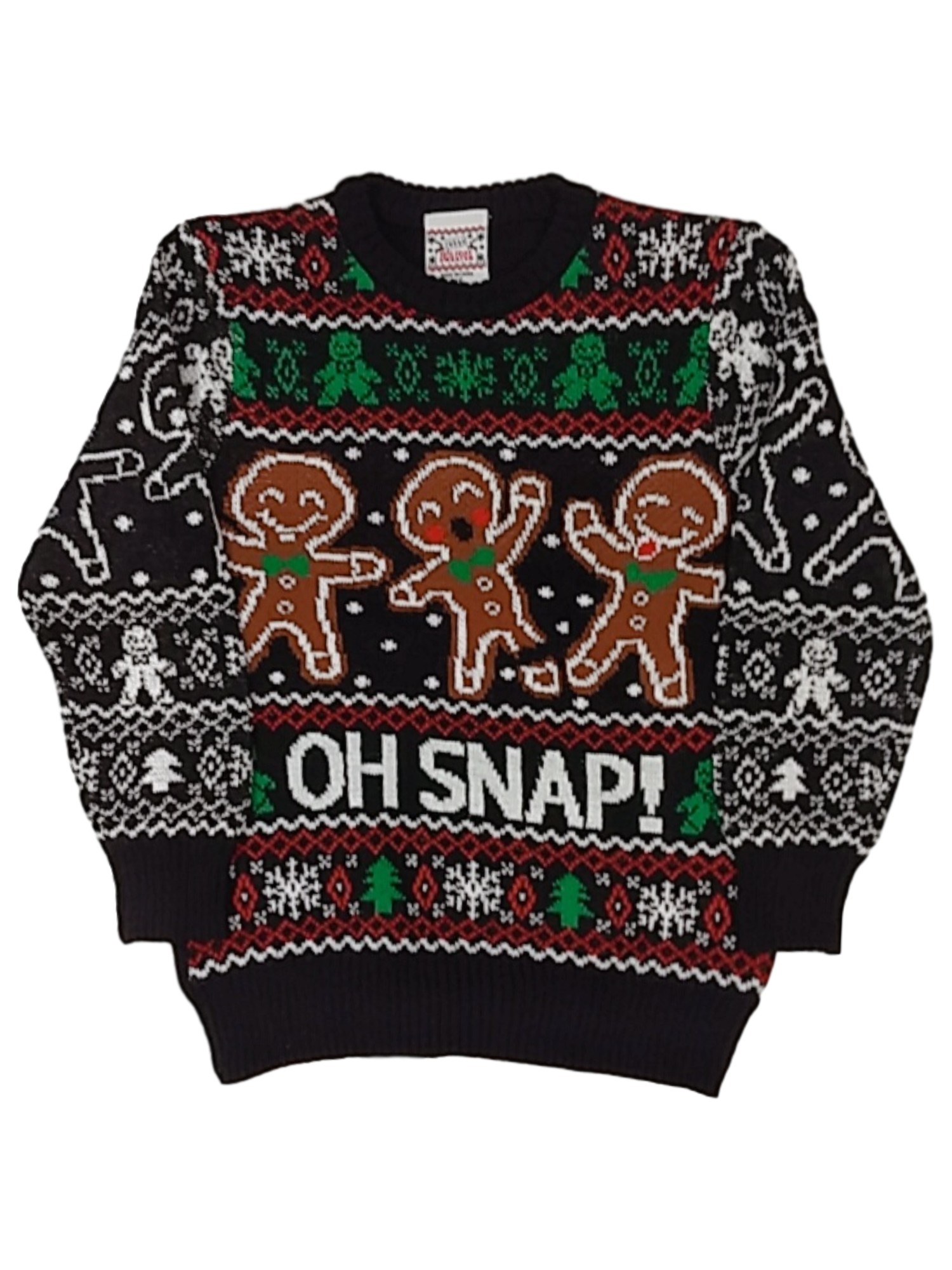 Well Worn Boys Black Gingerbread Man Oh Snap! Christmas Ornaments Holiday Knit Sweater XS