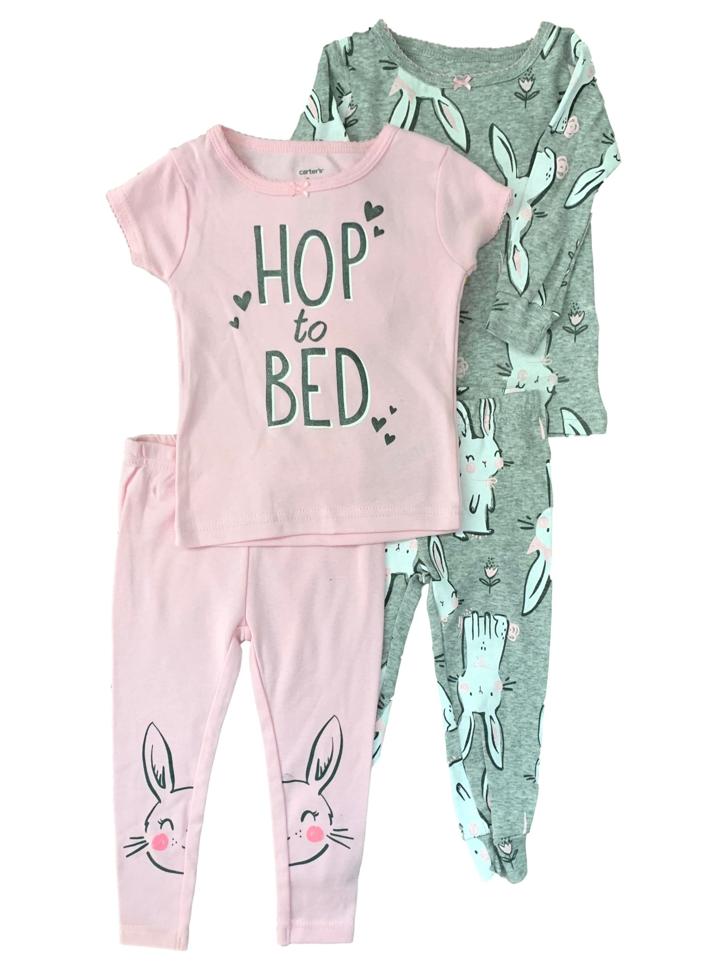 Carter's Infant & Baby Girls Pink Hop To Bed & Grey Bunny Pajama Set 9M