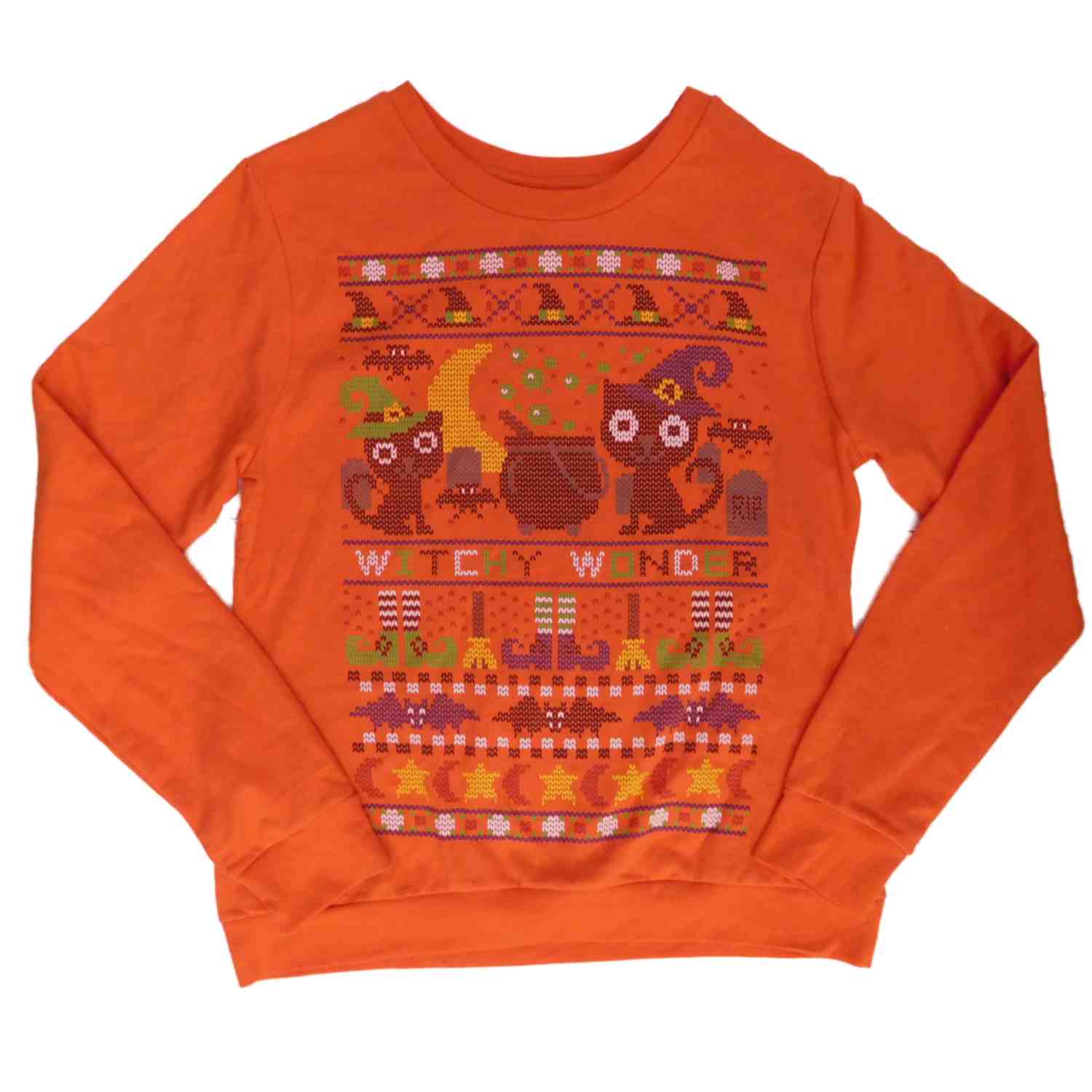 Pumpkin Womens Orange Halloween Sweatshirt Black Cat Witch Sweat Shirt