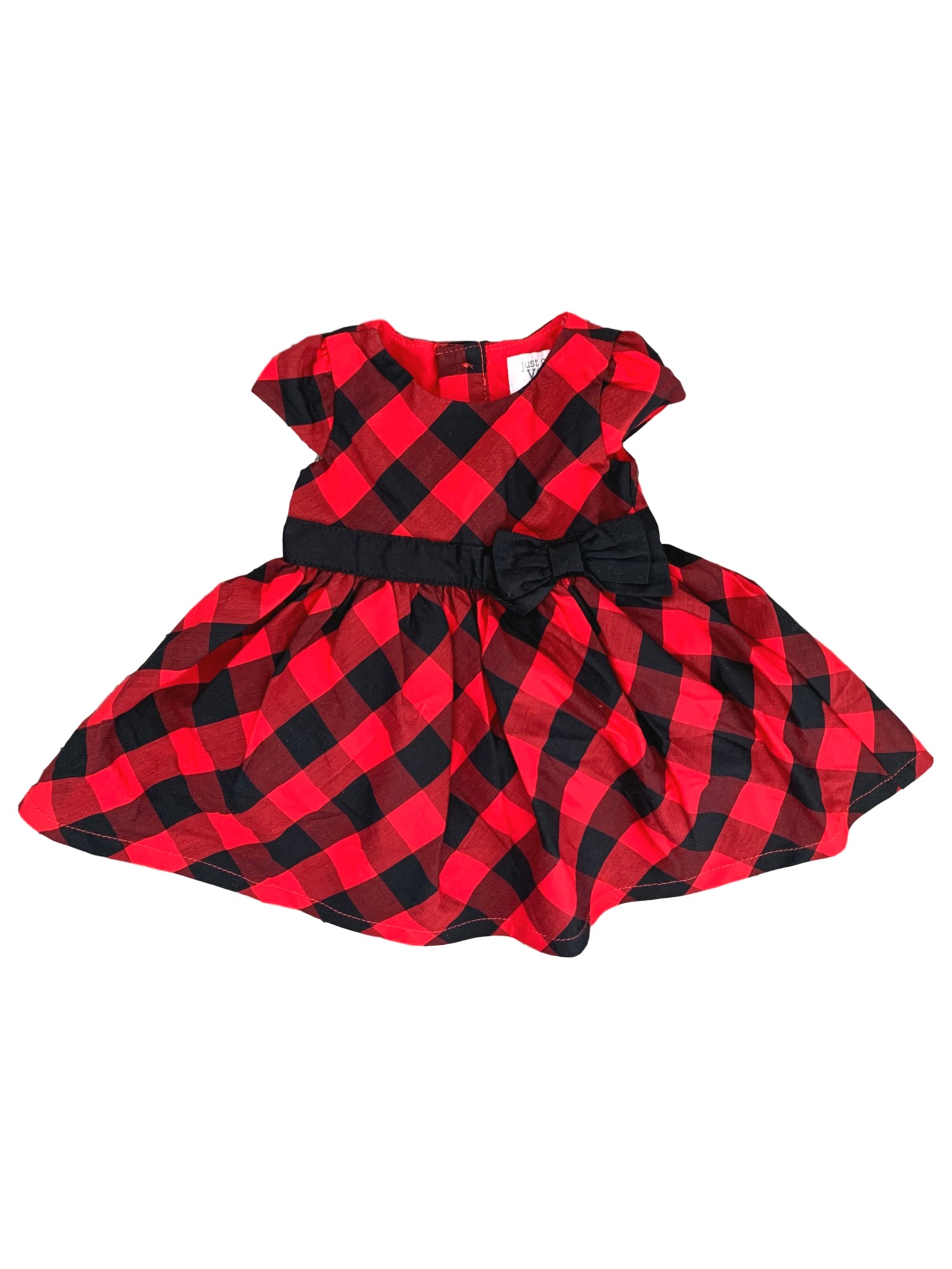 Carter's Carters Infant Girls Red & Black Buffalo Check Bow Holiday Party Dress NB