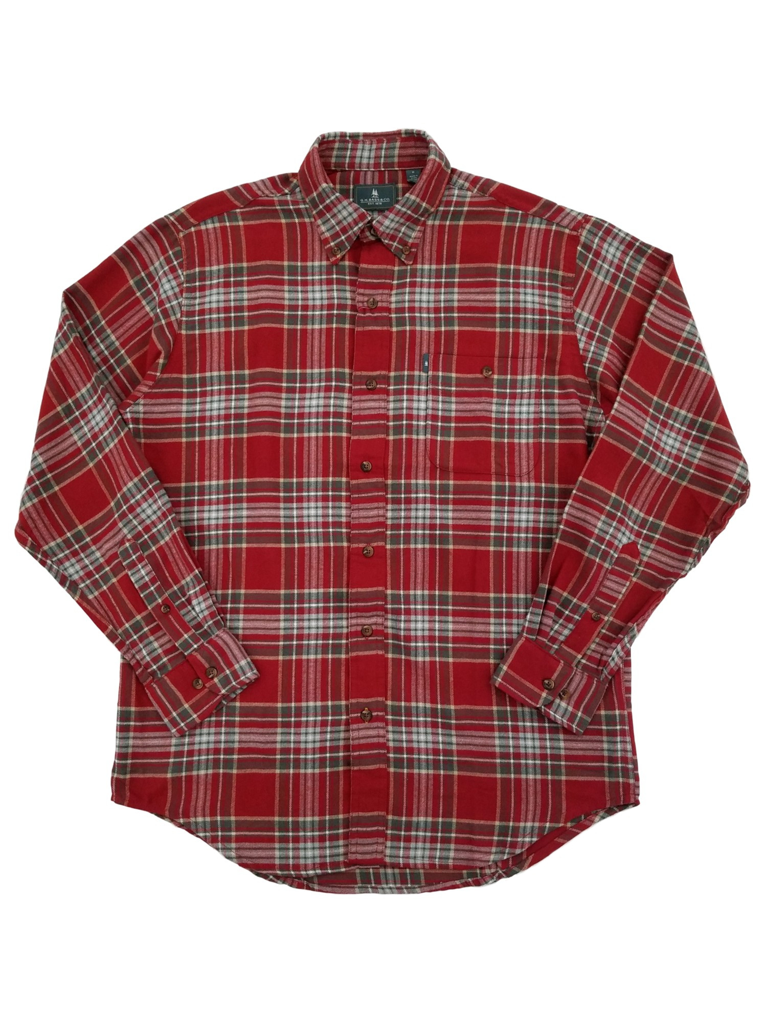 G.H. Bass & Co. Mens Red & Gray Plaid Flannel Long Sleeve Button-Down Shirt