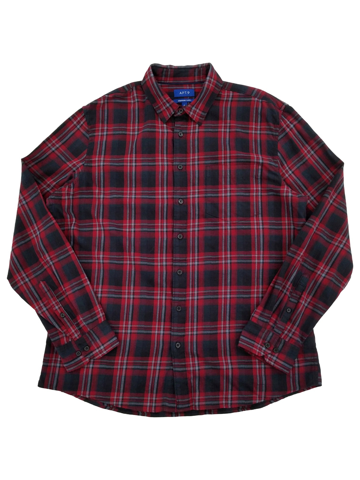 Apt. 9 Mens Red Black & Gray Plaid Long Sleeve Flannel Shirt