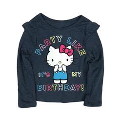 Hello Kitty Toddler Girls Long Blue Ruffle My Birthday Cat T-Shirt Tee Shirt