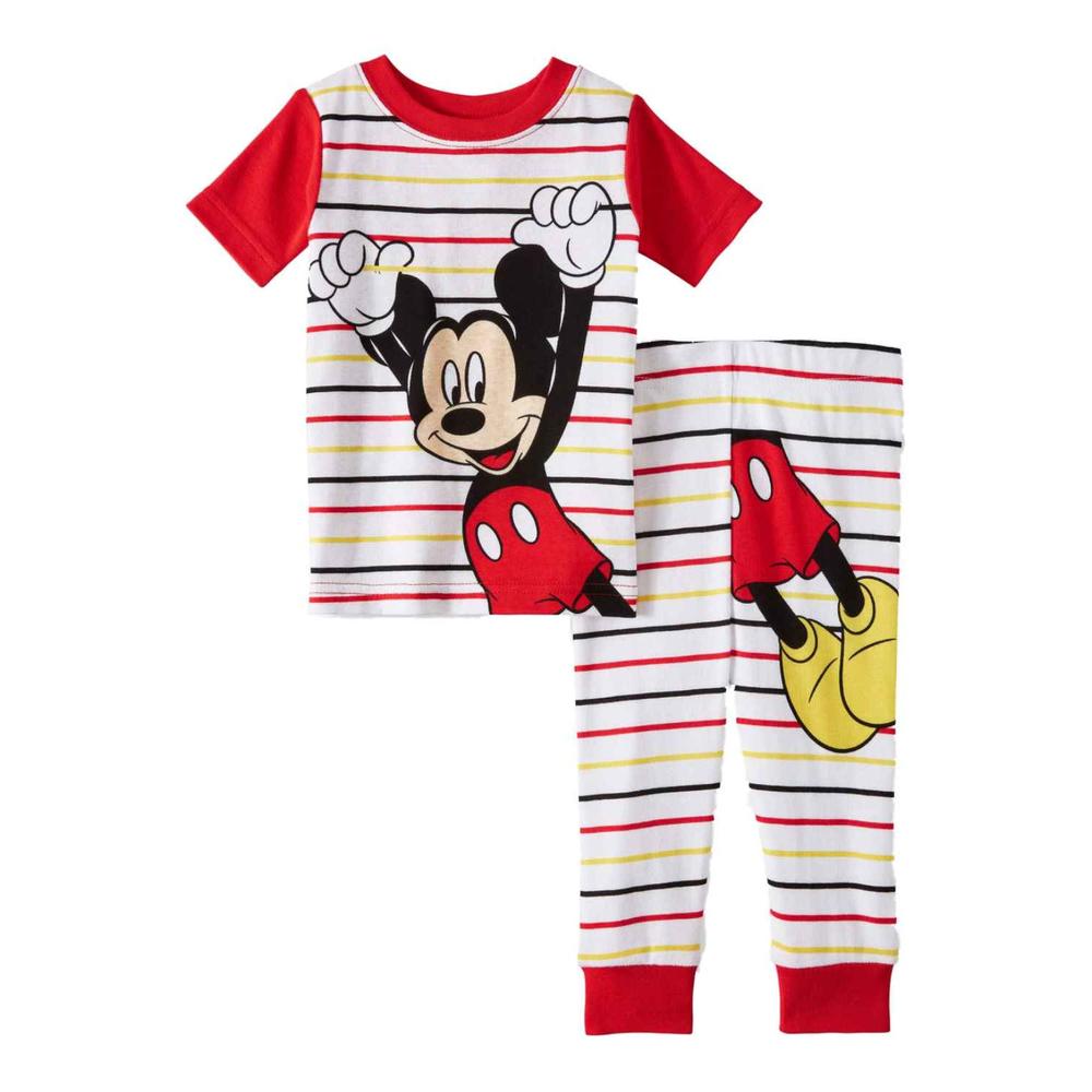 Disney Infant Boys Mickey Mouse Red Yellow & Black Striped Pajama Sleep Set