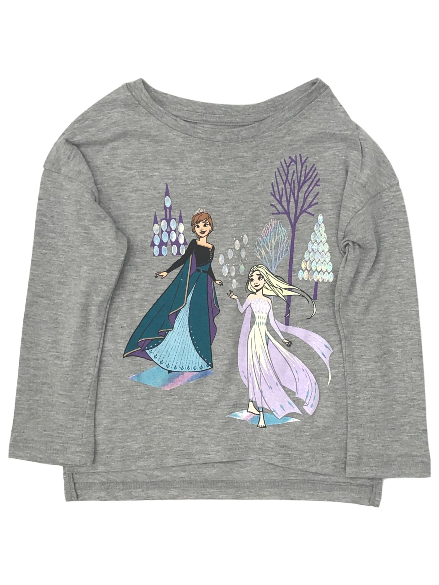 Disney Frozen Toddler Girls Long Sleeve Gray Elsa & Anna T-Shirt Tee Shirt