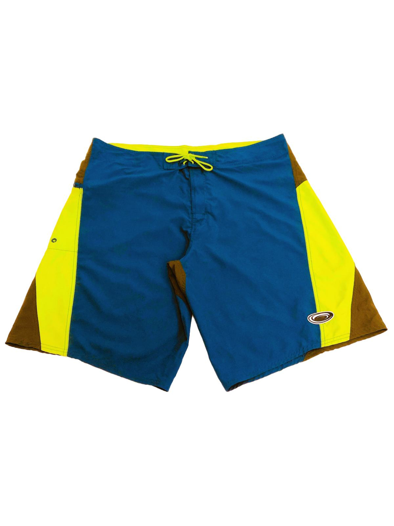 Mens No Boundaries Blue Neon Green Zipper Pocket Board Shorts Swim Trunks