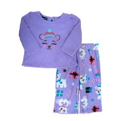 Joe Boxer Infant Toddler Girls Bear Fleece Sleepwear Set Purple Pajamas PJs