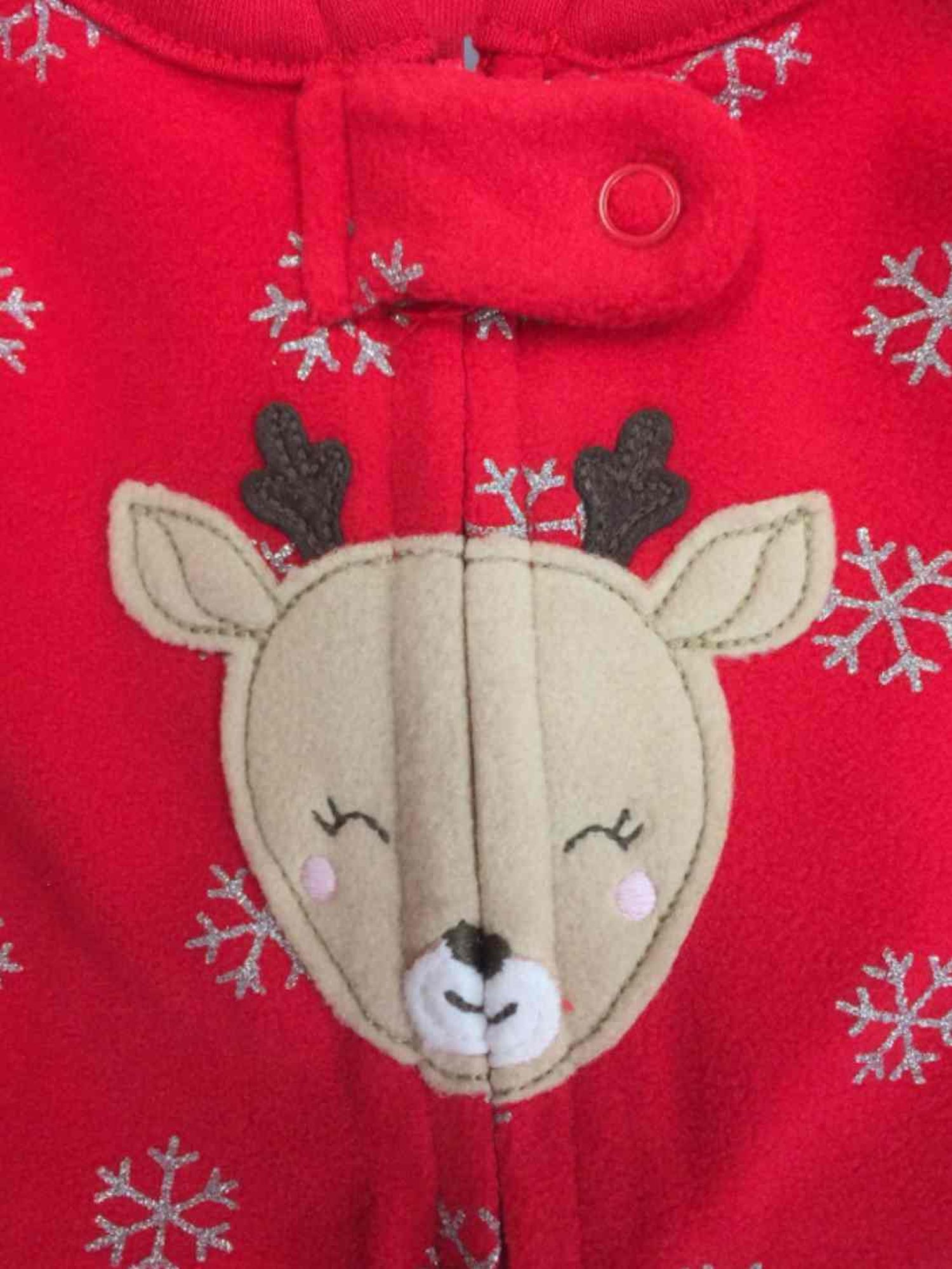 Carter's Carters Infant Girls Red Fleece Reindeer Snowflake Holiday Sleeper Pajamas