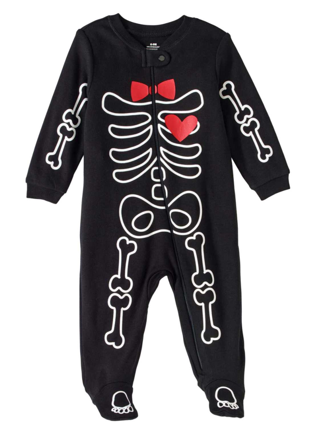 Pumpkin Infant Boys Halloween Sleeper Black Bow Tie & Heart Skeleton Sleep & Play