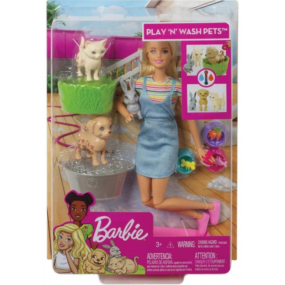 Barbie Play & Wash Pets Playset with Blonde Barbie Doll & 3 Color-Change Animals