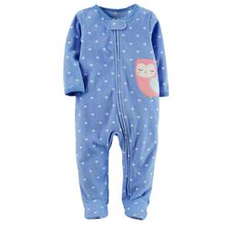 Carter's Carters Infant Girls Blue Fleece Heart Owl Sleeper Footie Pajama Sleep & Play 3m