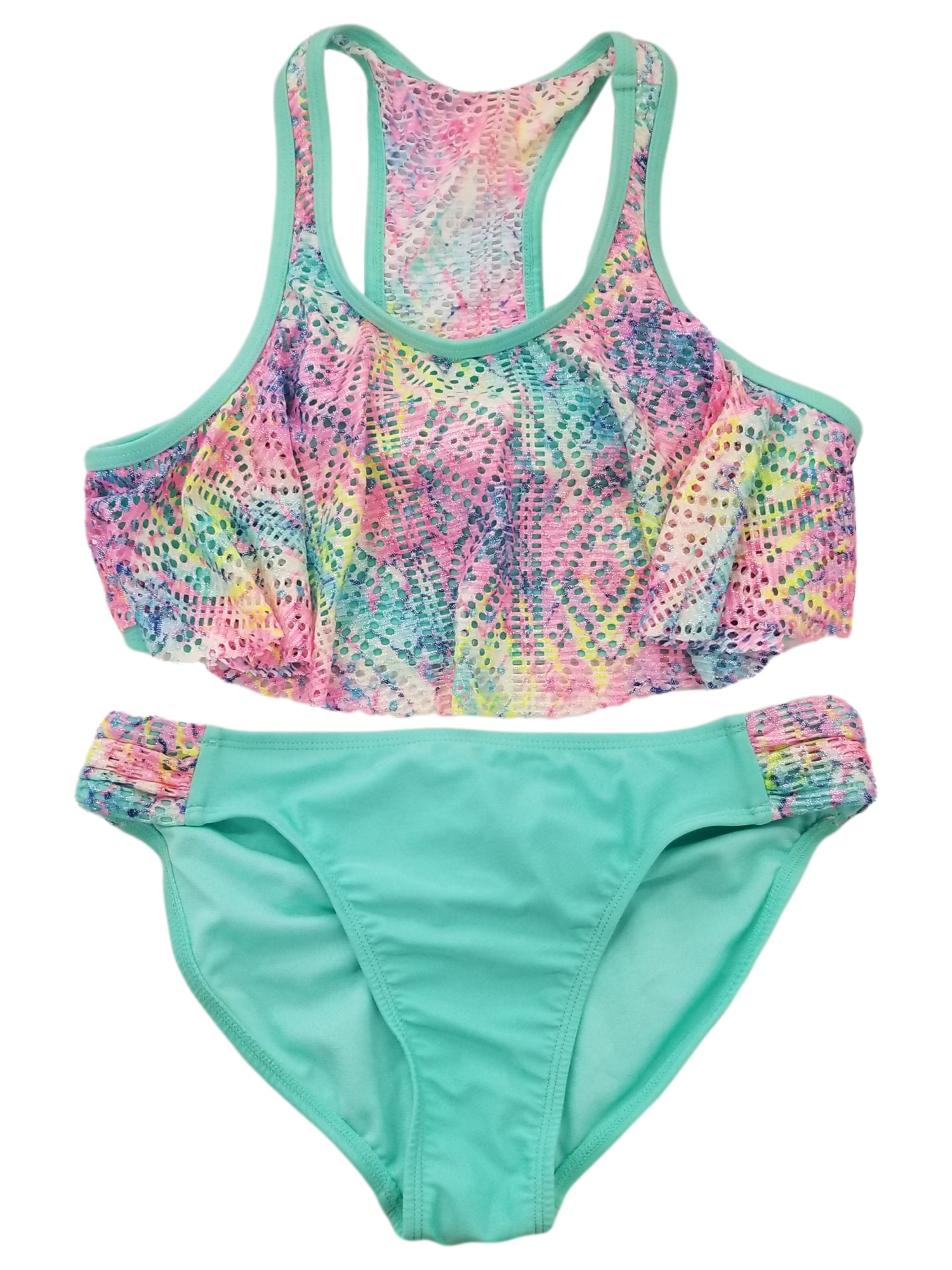 Wonder Nation Girls Colorful Mint Green Pink 2 Piece Sparkly