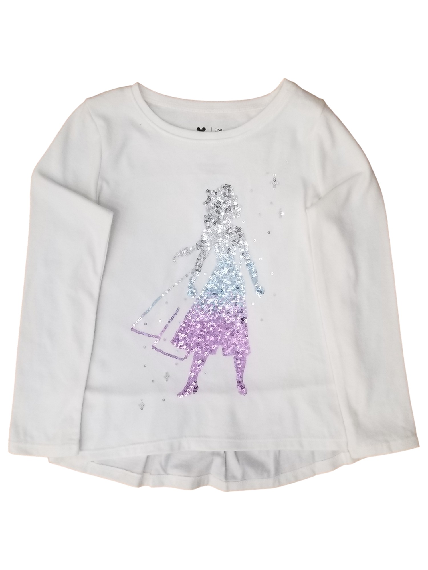 Disney Frozen Elsa Girls White Long Sleeve Purple Blue Sequins Tee Shirt T-Shirt