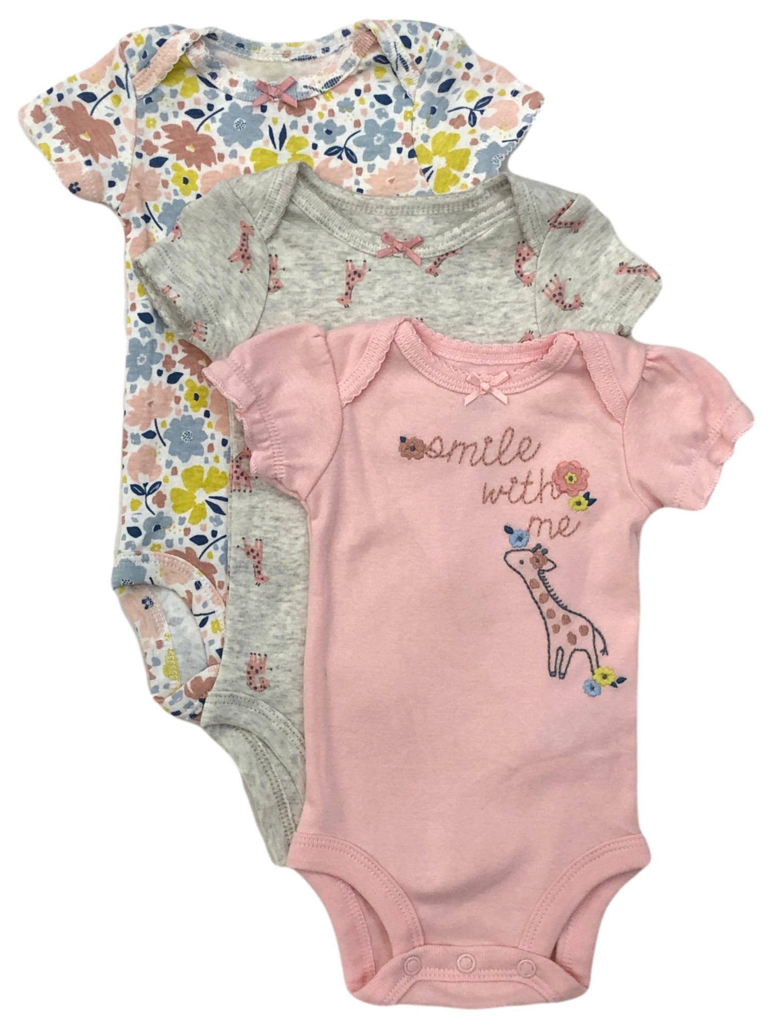Carter's Carters Infant Girls 3pc Bodysuits Set Pink Giraffe Smile Baby Outfit