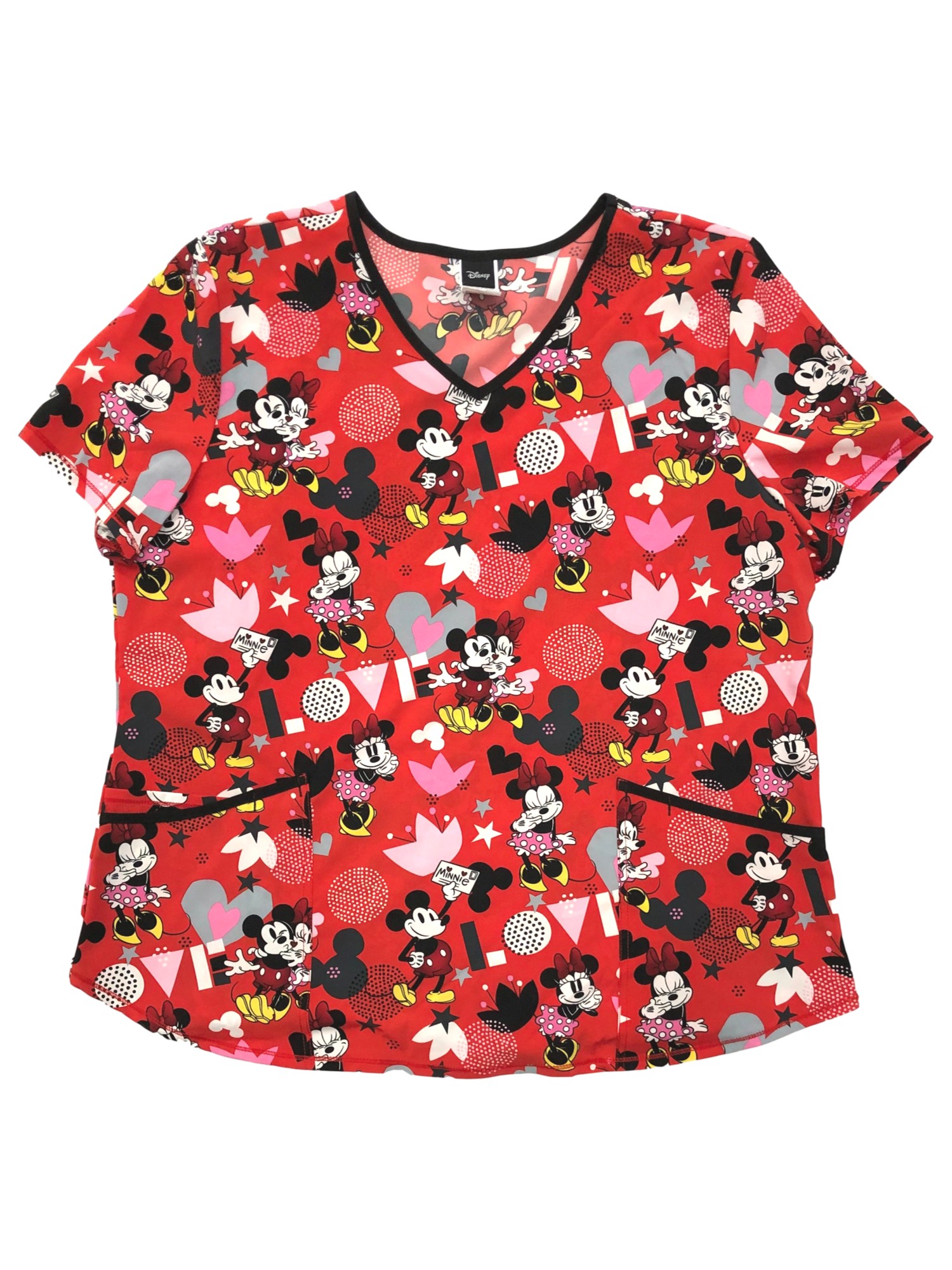 Disney Womens Red Stretch Minnie Mouse Valentines Medical Scrubs Shirt
