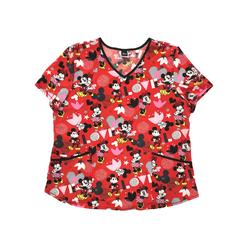 Disney Womens Red Stretch Minnie Mouse Valentines Medical Scrubs Shirt