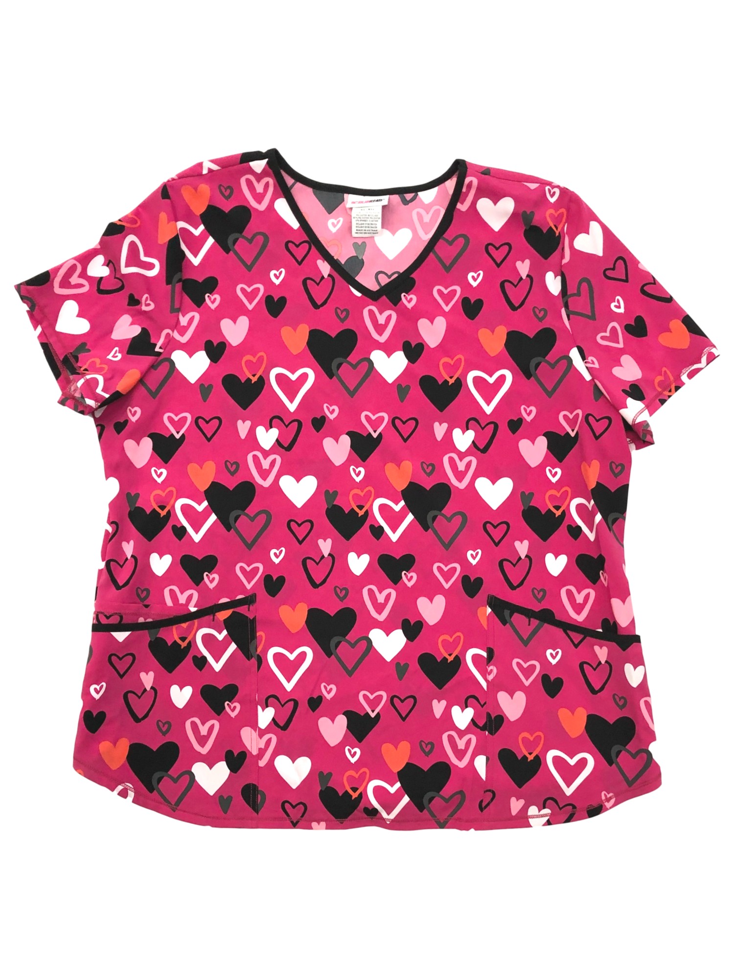 ScrubStar Womens Pink Hearts Stretch Fit Valentines Medical Scrubs Shirt Top