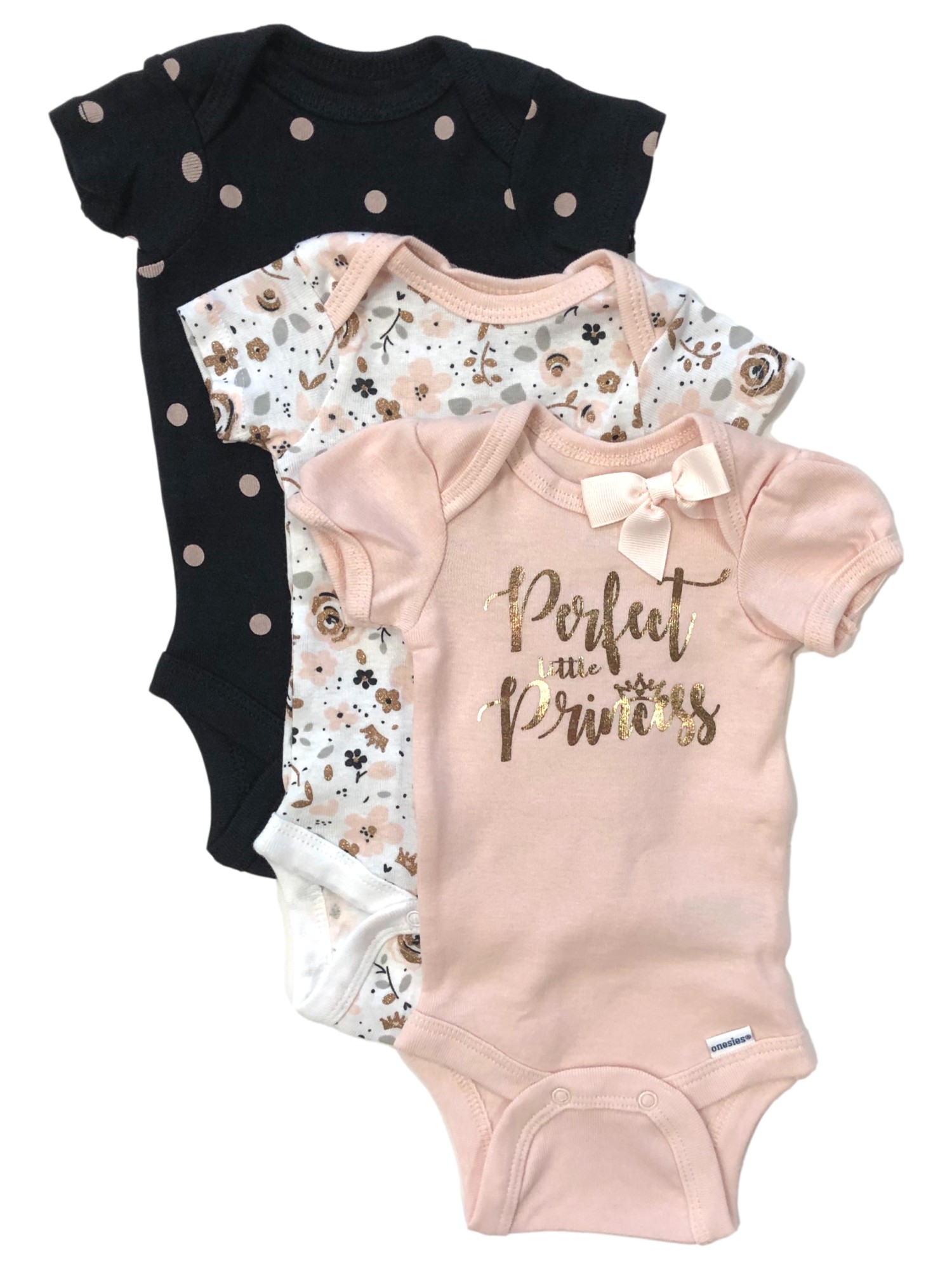 Gerber Infant Girls 3pc Bodysuits Set Pink Perfect Princess Baby Outfit