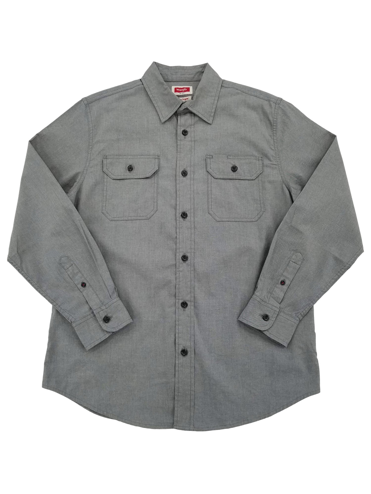 Wrangler Mens Gray Relaxed Fit Long Sleeve Button-Up Shirt Medium