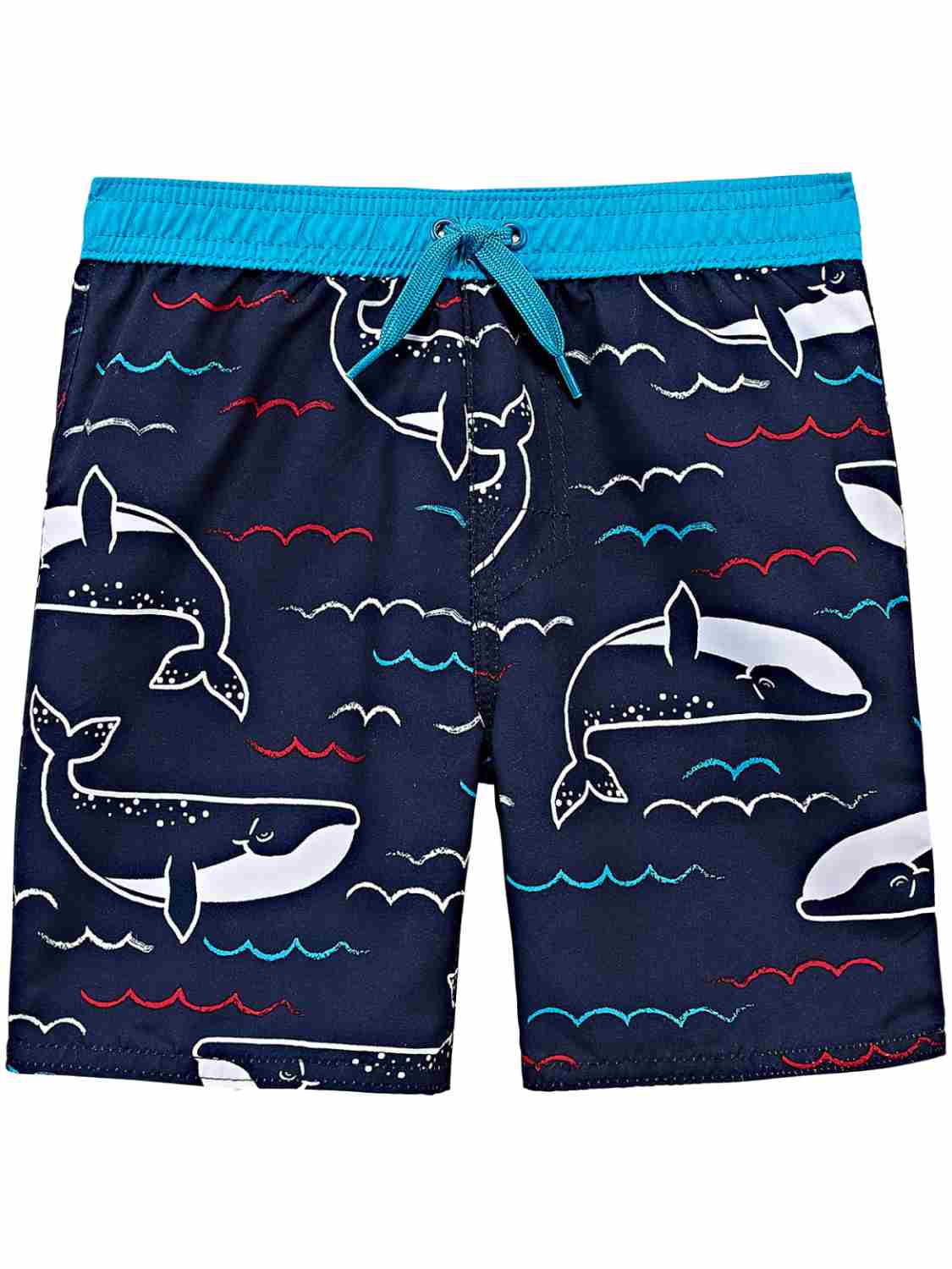 OKIDOKEYS Toddler Boys Navy Blue White & Red Whale Swim Trunks Board Shorts