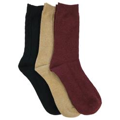 Muk Luks Womens 3 Pair Boot Socks Textured Black Tan & Burgundy