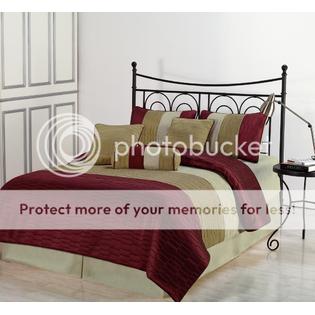 Amber 7 Piece Jacquard Comforter Set Burgundy Gold Champagne