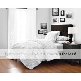 Pinzon White 3 Piece Ruched Duvet Cover Set With 1pc Duvet Insert