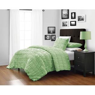Pinzon Light Green 3 Piece Ruched Duvet Cover Set With 1pc
