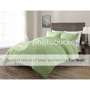 Pinzon Light Green 3 Piece Ruched Duvet Cover Set With 1pc Duvet