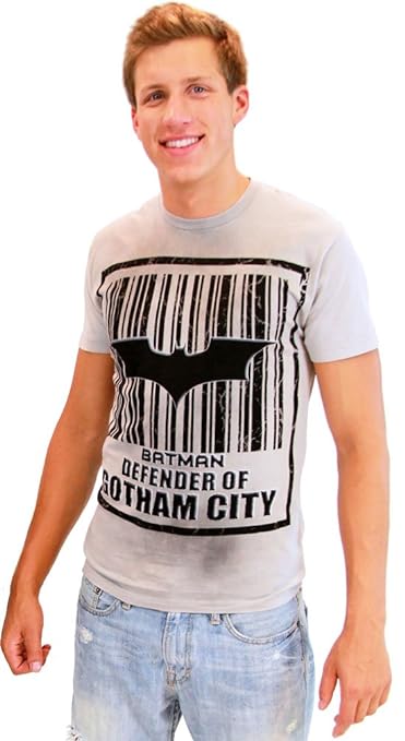 DC Comics Barcode Defender of Gotham City Silver Mens T-Shirt Tee
