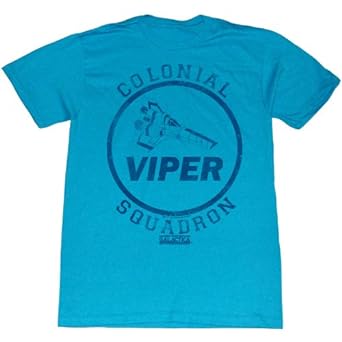 Battlestar Galactica Colonial Squadron Viper Turquoise Blue T-Shirt Tee