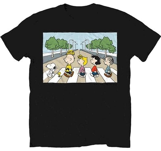 Peanuts By Schulz Snoopy Road Abbey Road Parody Adult Black T-Shirt