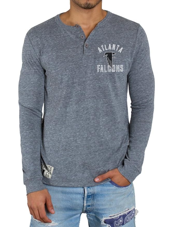 Junk Food NFL Atlanta Falcons Football Henley Men's Steel Gray Button Shirt …