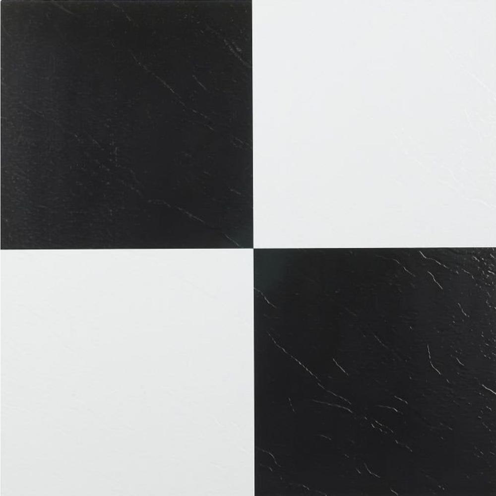 Designer Home Black & White Checkered Vinyl Floor Tiles Adhesive Stick and Peel 12'' x 12'' 5-Pack (100 Pieces)