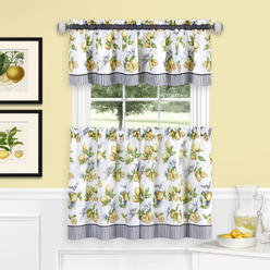 Achim 3-Piece Window Kitchen Curtain Cafe Set Lemons Design Tier Panels and Valance