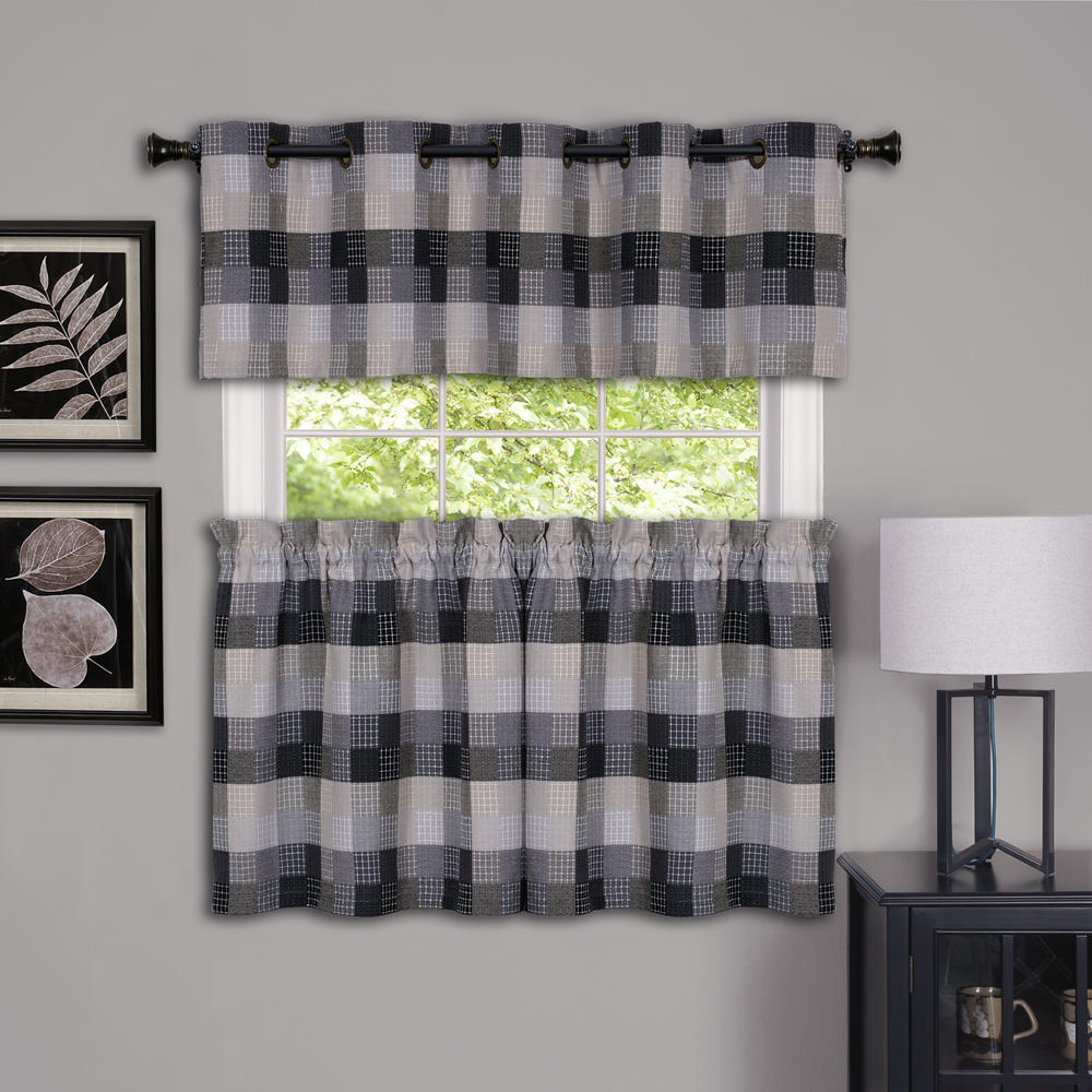PowersellerUSA Geometric Plaid Window Kitchen Curtain Drape Privacy-Sheer Grommet Panels