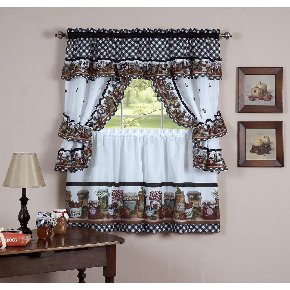 Woven Trends Complete Window Kitchen Cottage Curtain Set with Tier Panels, Top Swag, Tiebacks