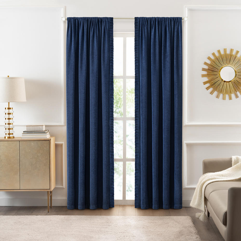 Achim Home Furnishings Bordeaux Solid Pleated Window Curtain Panels - Navy