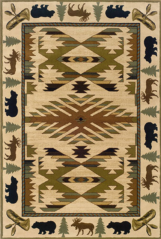 Sphinx Hudson Area Rug 1072A Ivory Moose Canoes