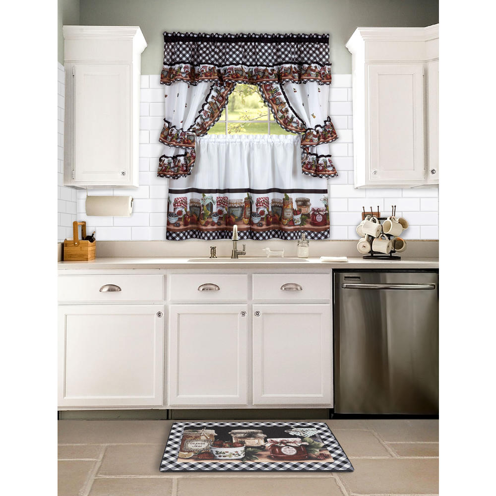 Woven Trends Complete Window Kitchen Cottage Curtain Set with Tier Panels, Top Swag, Tiebacks