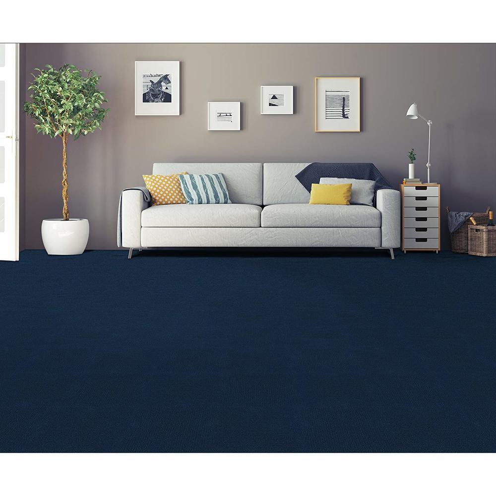 PowerSellerUSA Self-Adhesive Luxury DIY Peel & Stick Carpet Floor Tiles,12" x 12", 1-Pack 12 Tiles, Naxy Sapphire