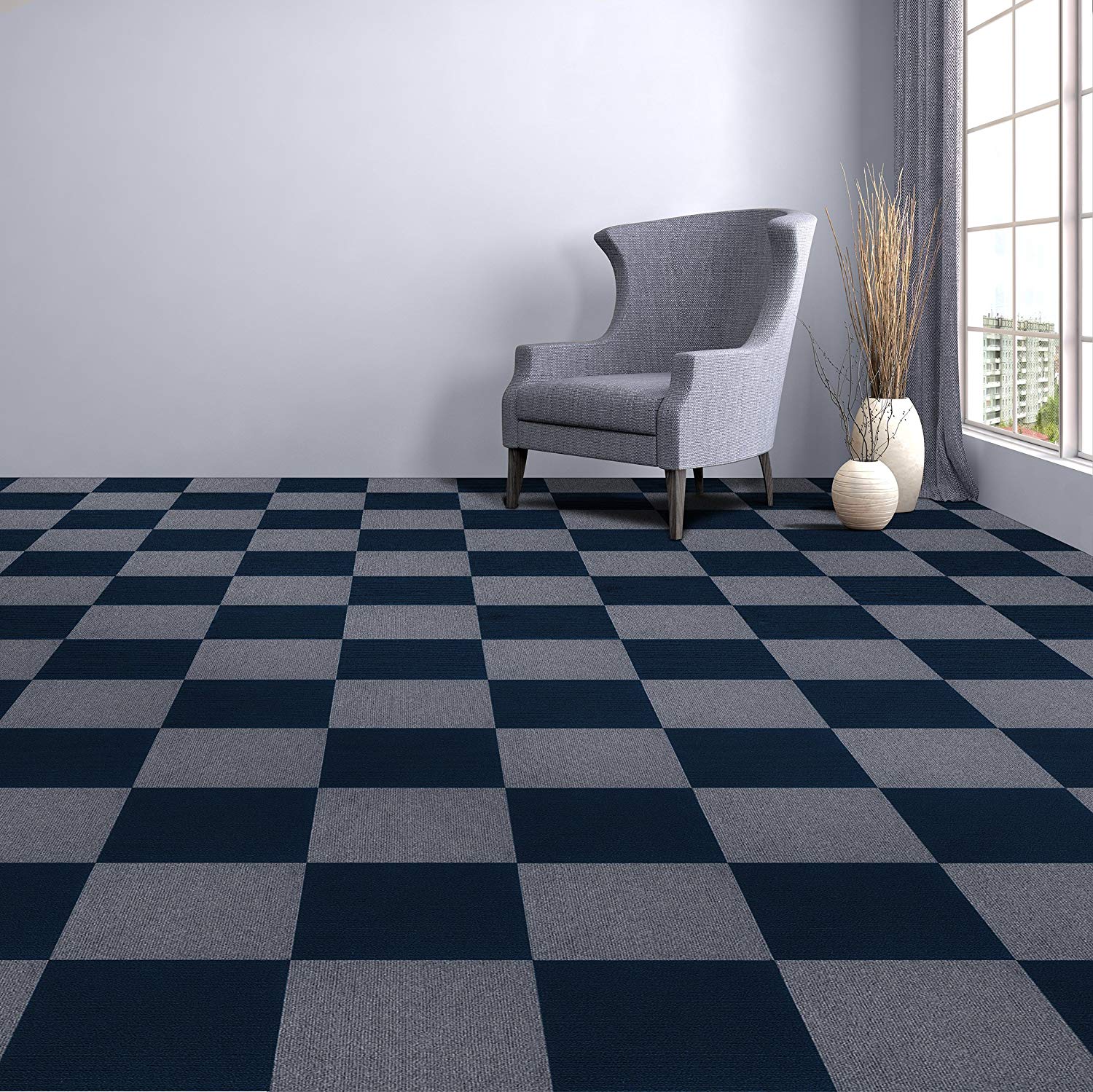 PowerSellerUSA Self-Adhesive Luxury DIY Peel & Stick Carpet Floor Tiles,12" x 12", 1-Pack 12 Tiles, Naxy Sapphire