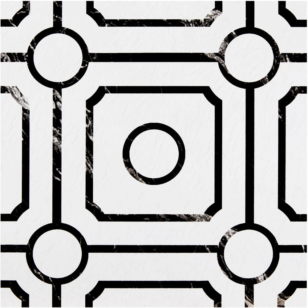 PowerSellerUSA Self-Stick Vinyl Modern Geometric 40-Pcs 1.5mm Thick Floor Tiles, 12" x 12", Black/White Geometric