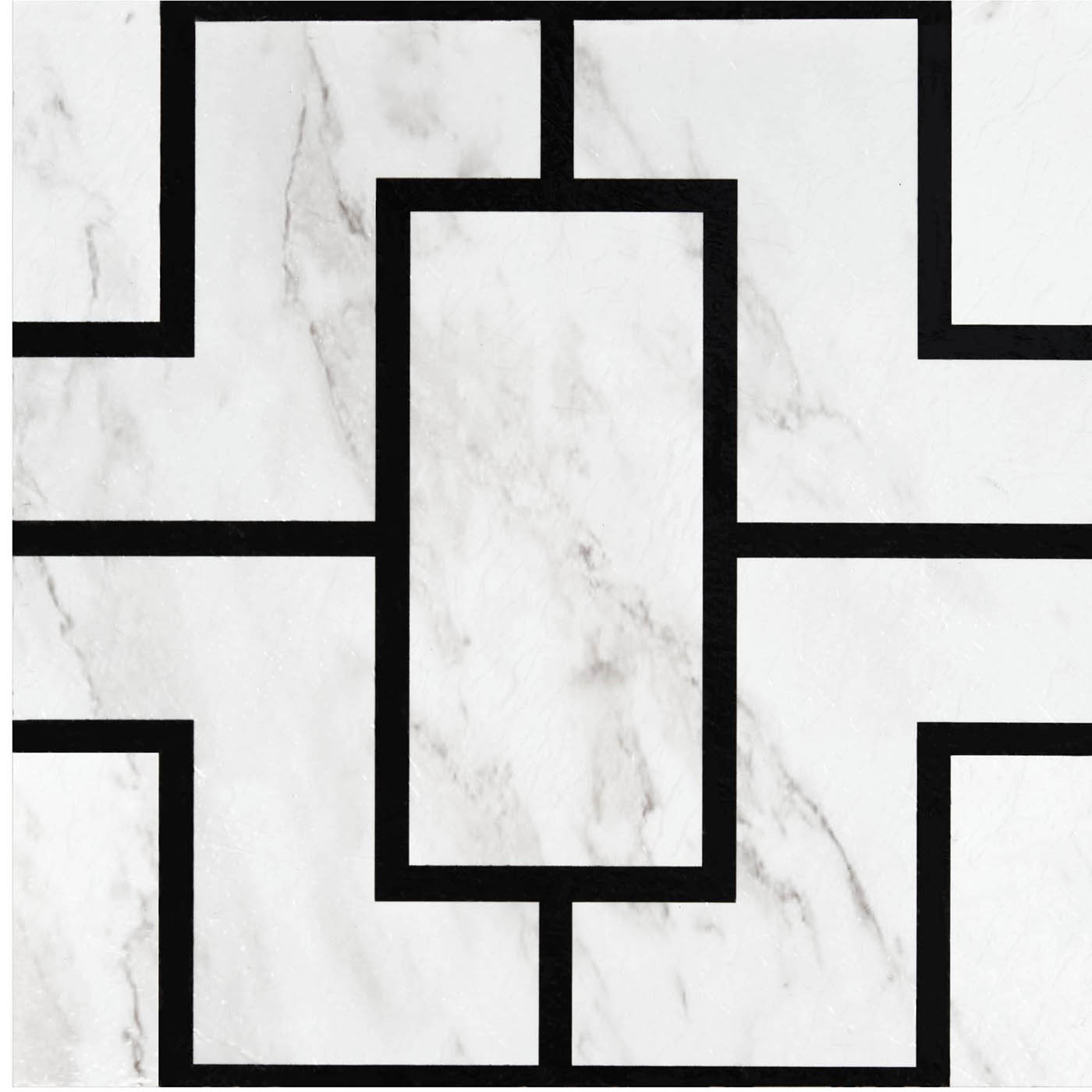 PowerSellerUSA Self-Stick Vinyl Modern Geometric 100-Pcs 1.5mm Thick Floor Tiles, 12" x 12", Black/White Lines