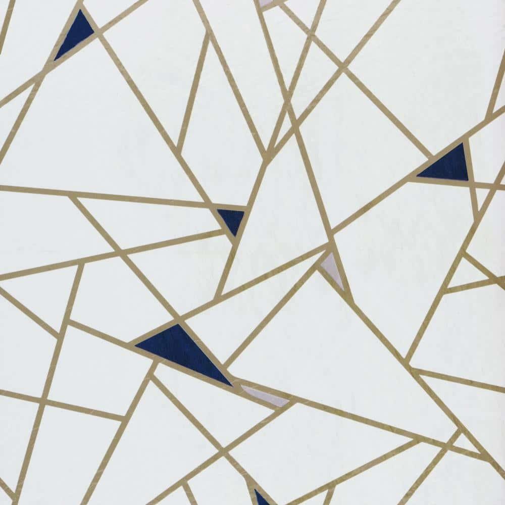 PowerSellerUSA Self-Stick Vinyl Modern Geometric 100-Pcs 1.5mm Thick Floor Tiles, 12" x 12", White/Gold Glass