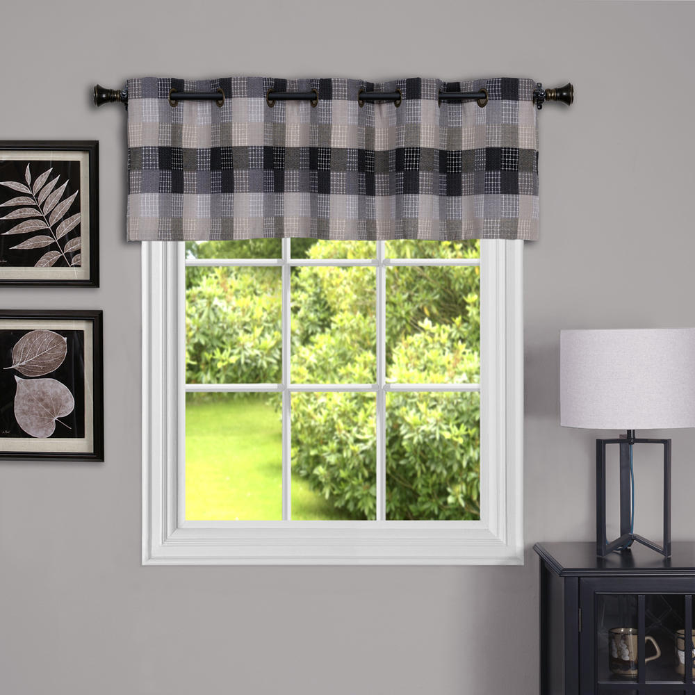PowersellerUSA Geometric Plaid Window Kitchen Curtain Drape Privacy-Sheer Grommet Panels