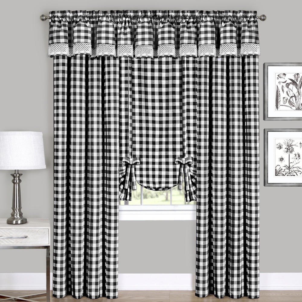 Woven Trends Window Curtain Tie-Up Shade Checked Plaid Gingham Kitchen Drapes (42" W x 63" L)